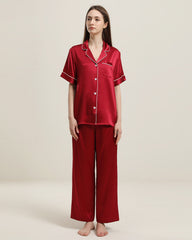 22 Momme Short-Sleeve Silk Pajamas Set Burgundy