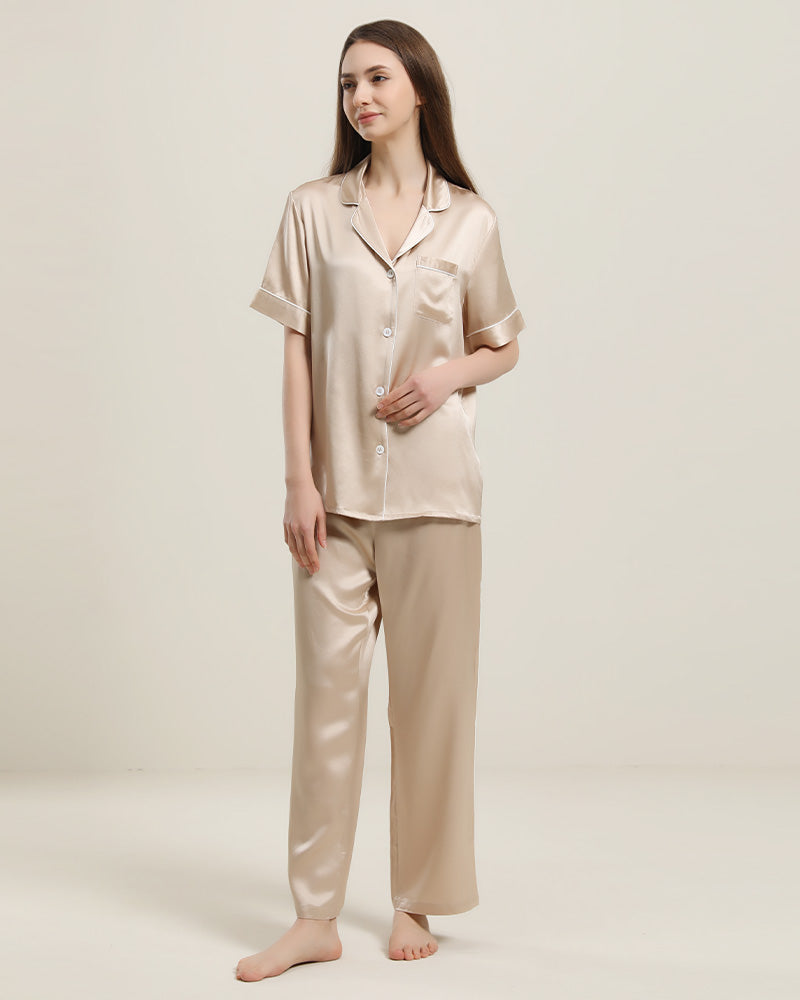 22 Momme Short-Sleeve Silk Pajamas Set Champagne