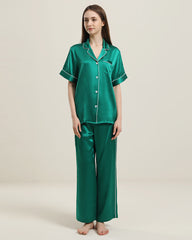 22 Momme Short-Sleeve Silk Pajamas Set Dark Green