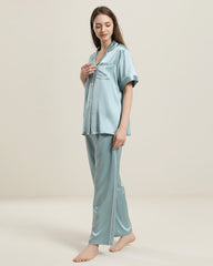 22 Momme Short-Sleeve Silk Pajamas Set Haze Blue