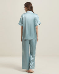 22 Momme Short-Sleeve Silk Pajamas Set Haze Blue