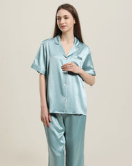 22 Momme Short-Sleeve Silk Pajamas Set Haze Blue