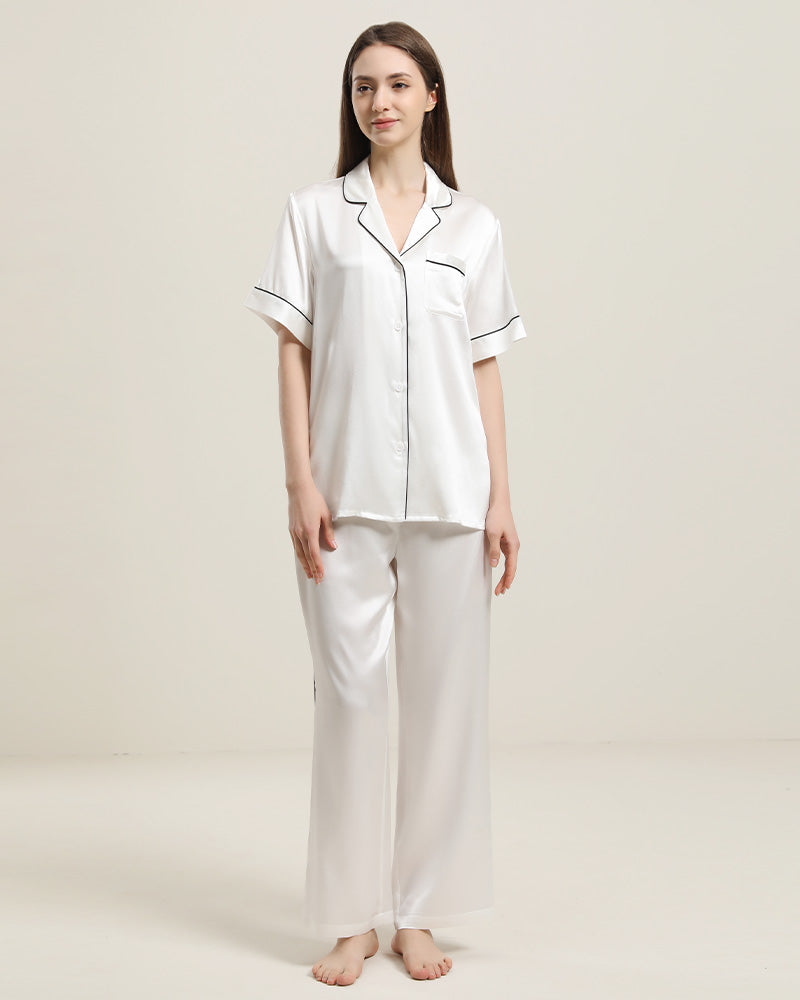 22 Momme Short-Sleeve Silk Pajamas Set Ivory