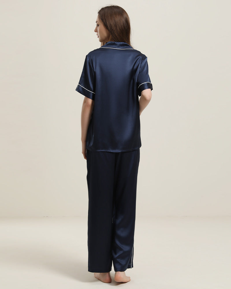 22 Momme Short-Sleeve Silk Pajamas Set Navy