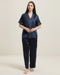 22 Momme Short-Sleeve Silk Pajamas Set Navy