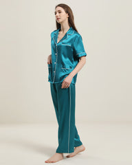 22 Momme Short-Sleeve Silk Pajamas Set Peacock Blue