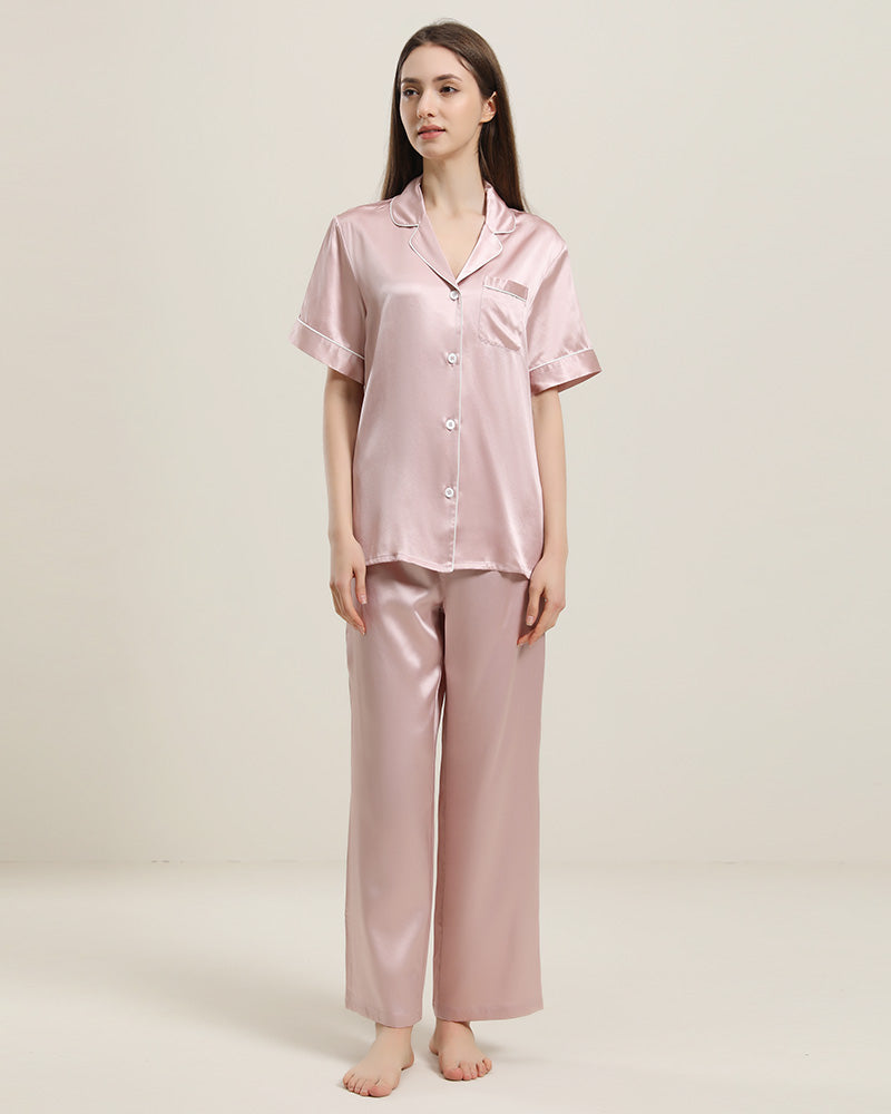 22 Momme Short-Sleeve Silk Pajamas Set Pink
