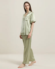 22 Momme Short-Sleeve Silk Pajamas Set Avocado Green