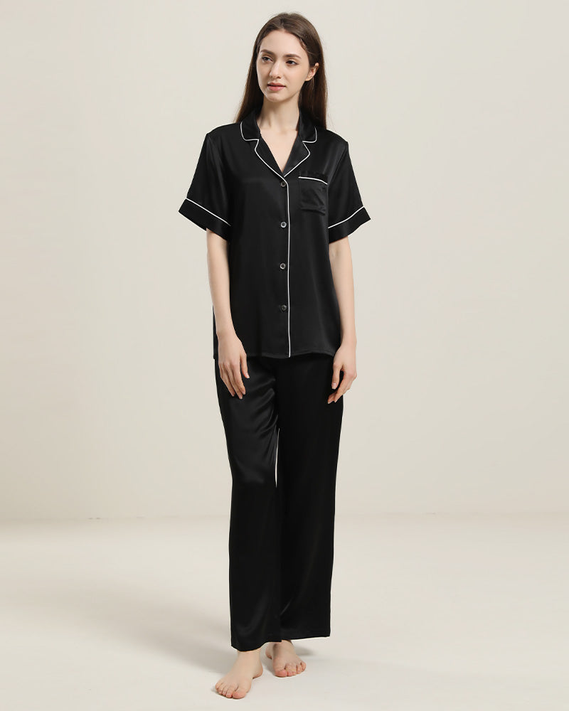 22 Momme Short-Sleeve Silk Pajamas Set Black