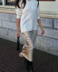 Versatile Silk Midi Skirts with Elastic Waistband Champagne