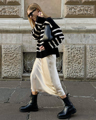 Versatile Silk Midi Skirts with Elastic Waistband Ivory