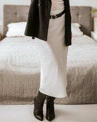 Versatile Silk Midi Skirts with Elastic Waistband Ivory