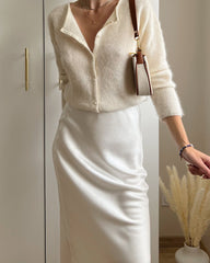 Versatile Silk Midi Skirts with Elastic Waistband Ivory