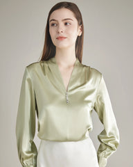 100% Silk Shirt Silk Blouse Avocado Green