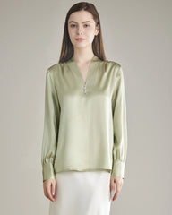 100% Silk Shirt Silk Blouse Avocado Green