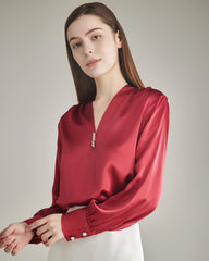 100% Silk Shirt Silk Blouse Burgundy