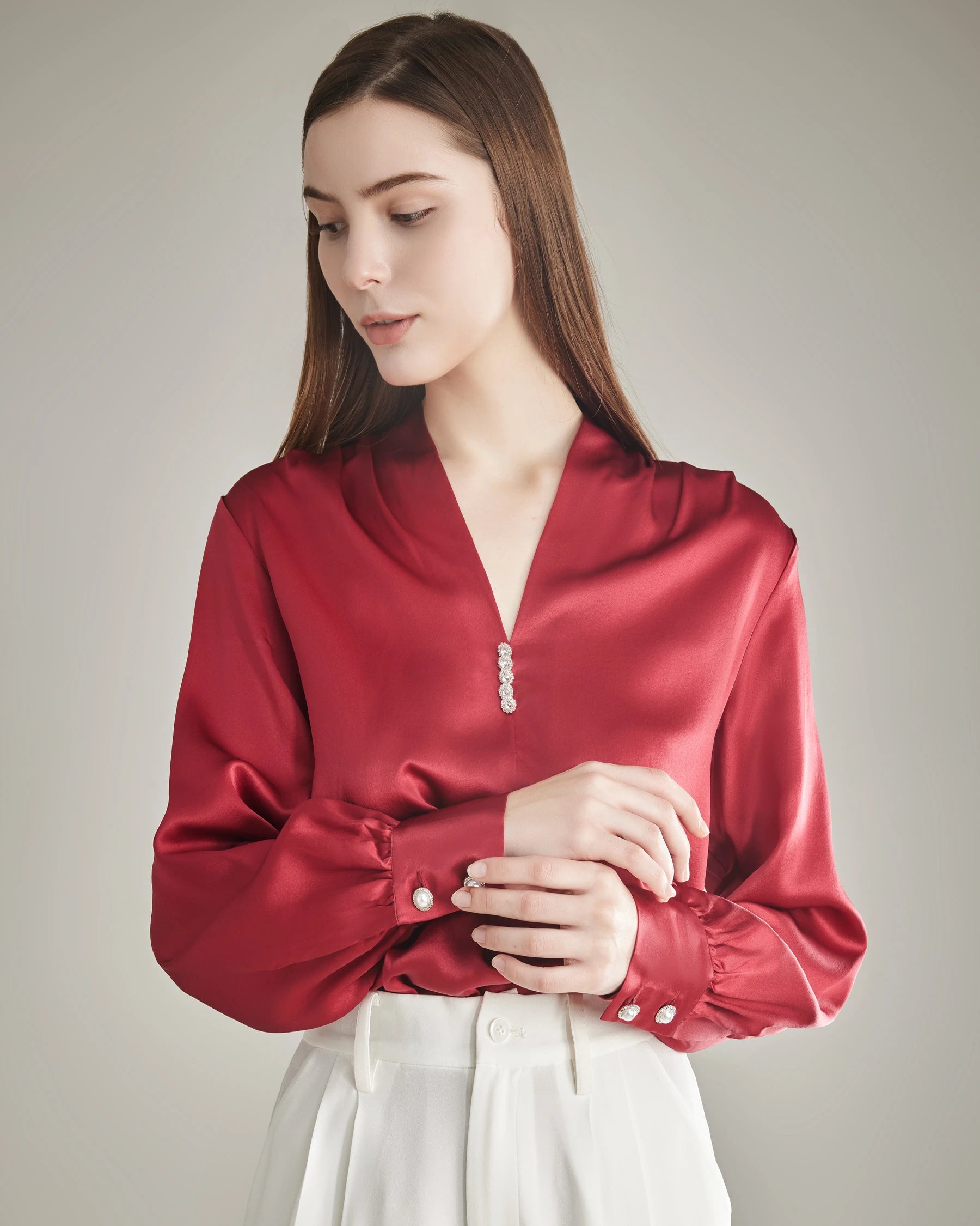100% Silk Shirt Silk Blouse Burgundy