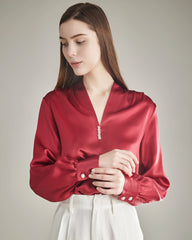 100% Silk Shirt Silk Blouse Burgundy