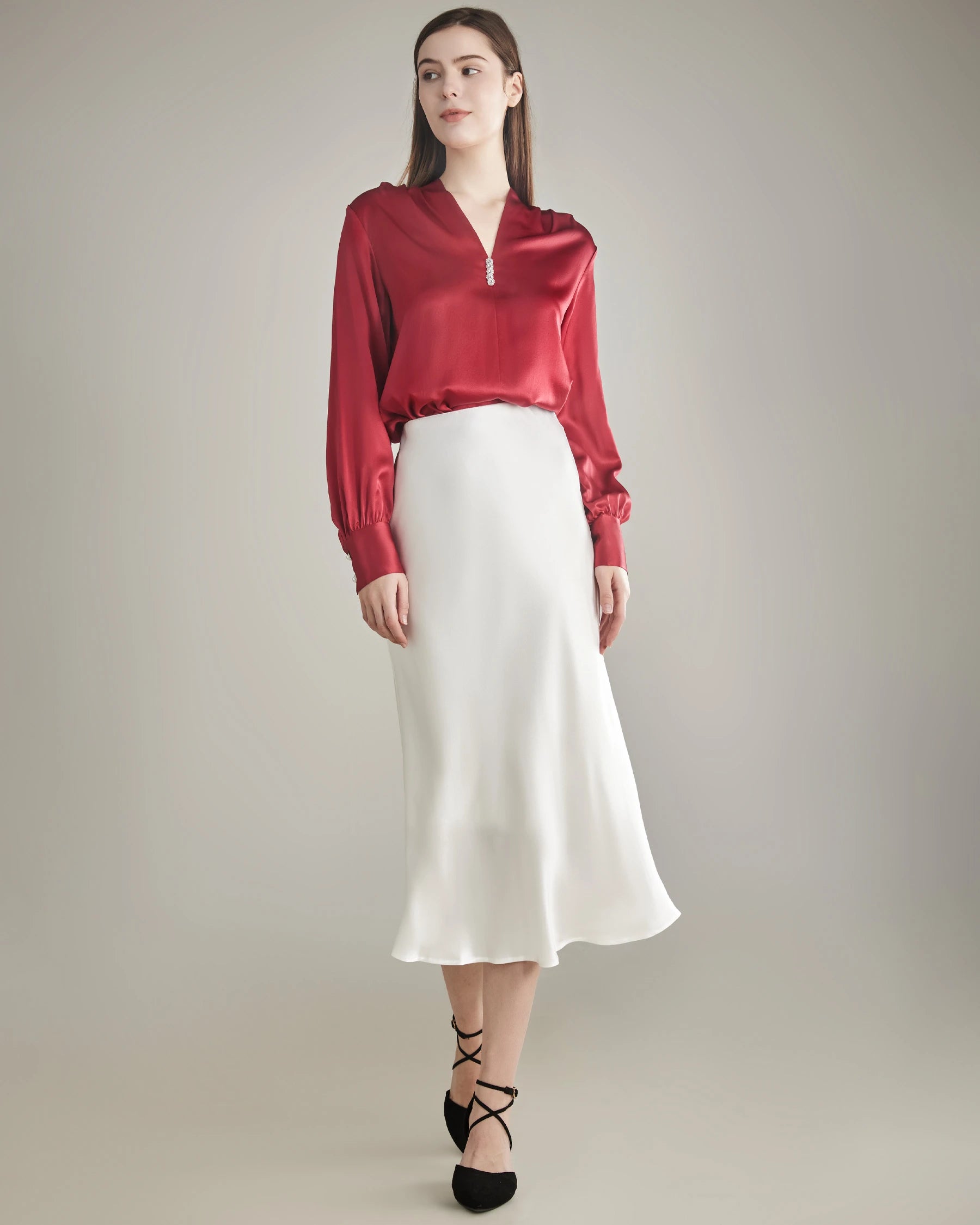 100% Silk Shirt Silk Blouse Burgundy