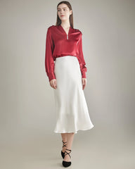 100% Silk Shirt Silk Blouse Burgundy