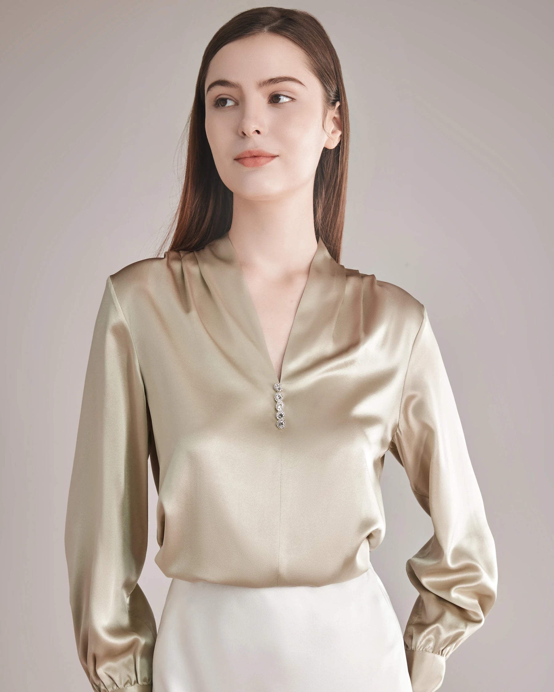 100% Silk Shirt Silk Blouse Champagne