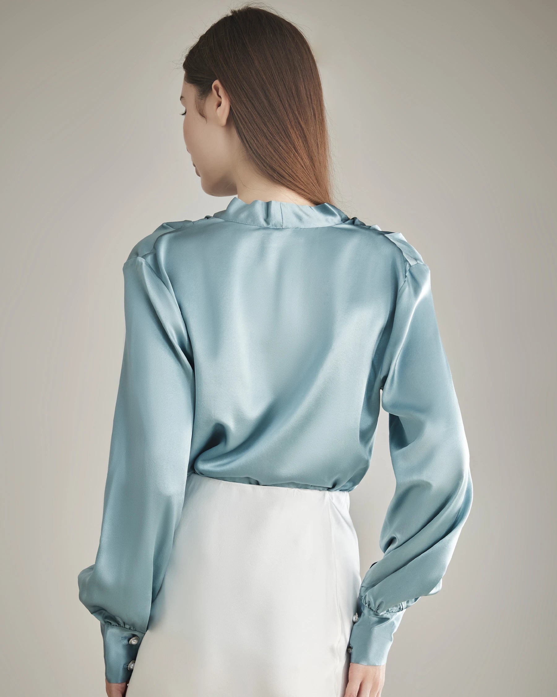 100% Silk Shirt Silk Blouse Haze Blue