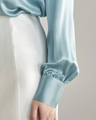 100% Silk Shirt Silk Blouse Haze Blue