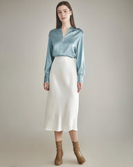 100% Silk Shirt Silk Blouse Haze Blue
