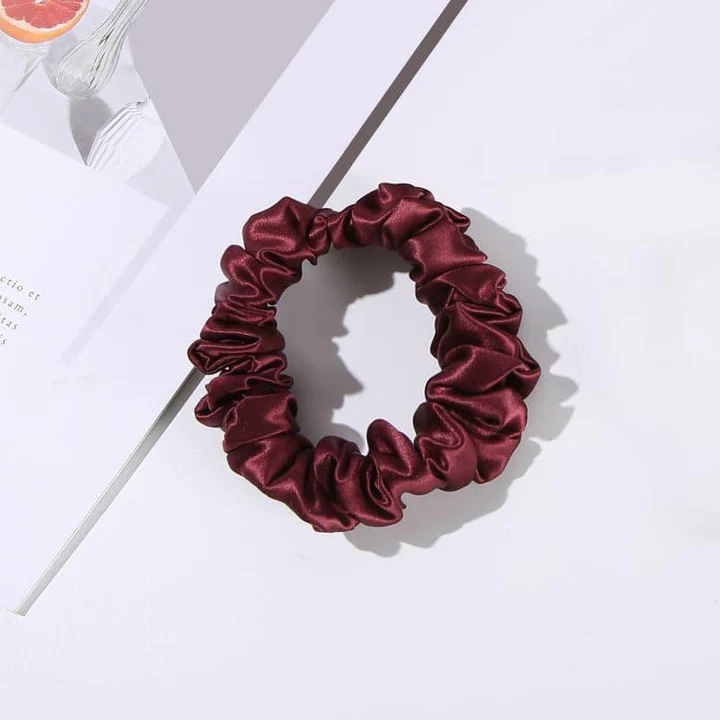 22 Momme 2.5 CM Midi Light Silk Hair Loop Scrunchy Dark Red