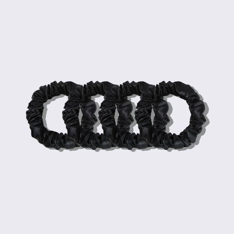 22 Momme 2.5 CM Silk Hair Loop Scrunchy 4PCS Set Black