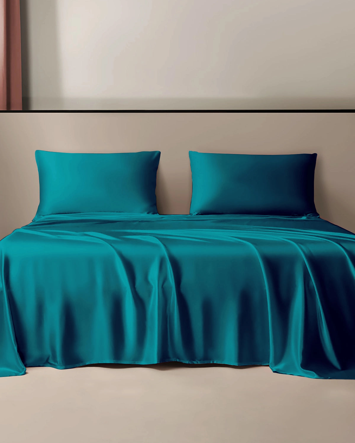 22 Momme 3PCS Silk Flat Sheet Set Peacock Blue