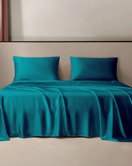 22 Momme 3PCS Silk Flat Sheet Set Peacock Blue
