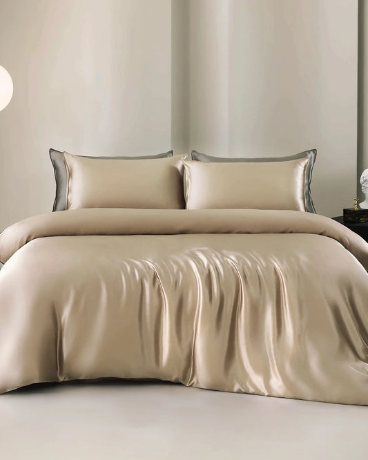 22 Momme 4PCS Silk Duvet Cover and Flat Sheet Set Champagne