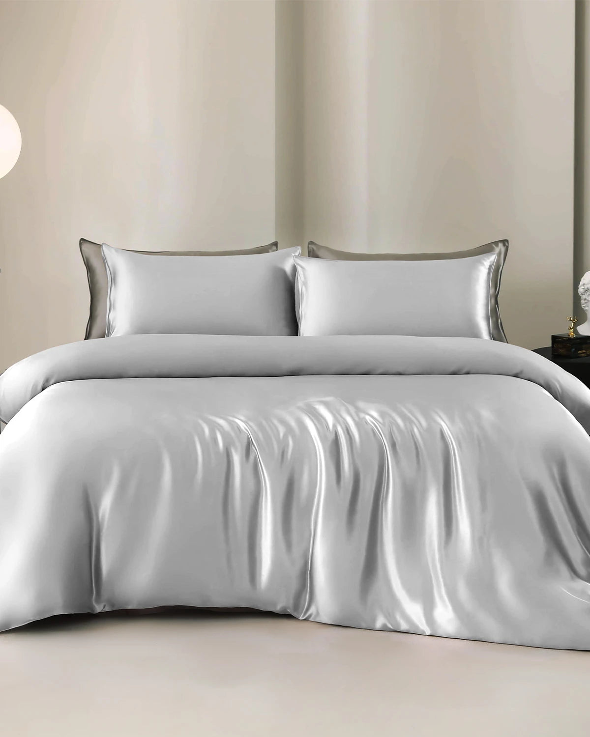 22 Momme 4PCS Silk Duvet Cover and Flat Sheet Set Grey