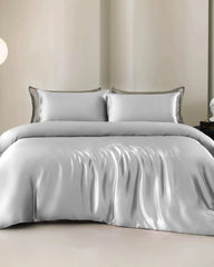 22 Momme 4PCS Silk Duvet Cover and Flat Sheet Set Grey