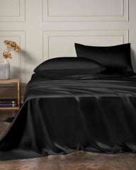 22 Momme 4PCS Silk Flat Sheet and Fitted Sheet Set Black