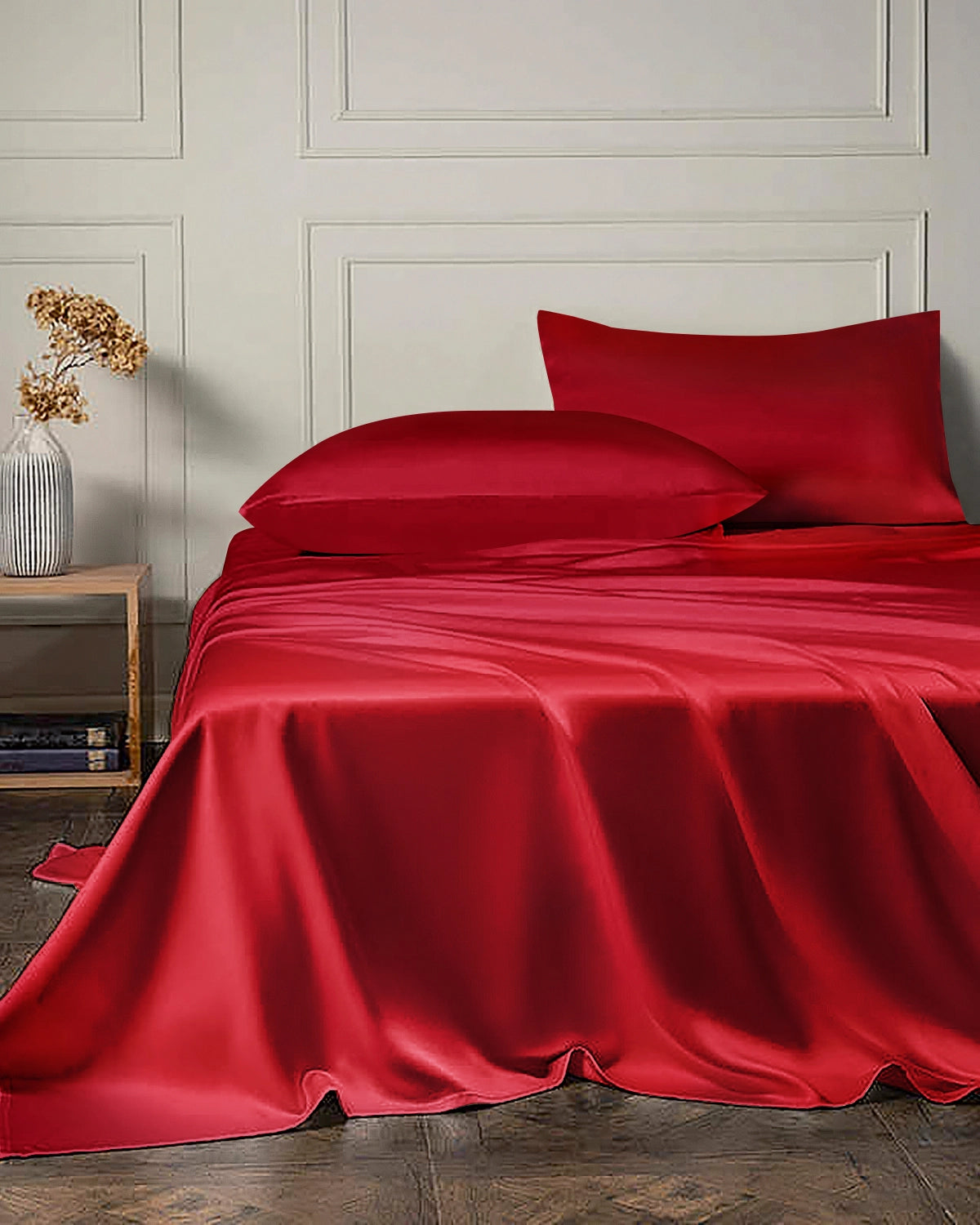 22 Momme 4PCS Silk Flat Sheet and Fitted Sheet Set Burgundy