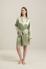 22 Momme Classic Mid Length Silk Robe For Women Avocado Green