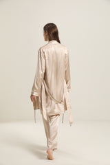 22 Momme Classic Mid Length Silk Robe For Women Champagne
