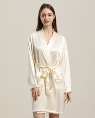 22 Momme Classic Mid Length Silk Robe For Women Cream