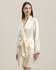 22 Momme Classic Mid Length Silk Robe For Women Cream