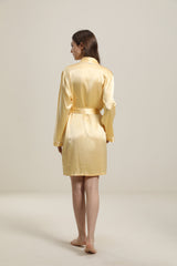22 Momme Classic Mid Length Silk Robe For Women Gold