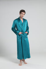 22 Momme Classic Sleep Robe Pajamas For Men Peacock Blue