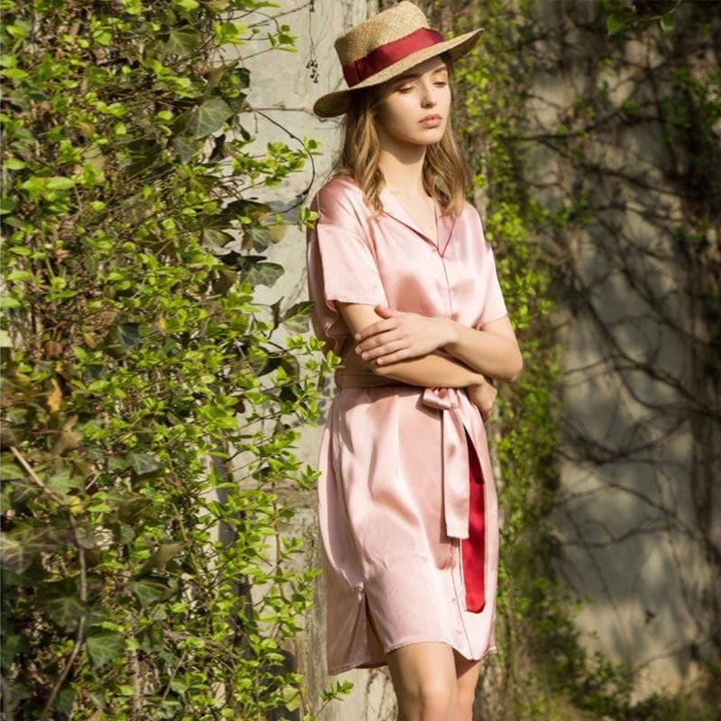 22 Momme Comfy Silk Nightgown with Belt Pink