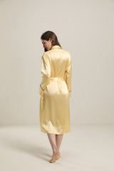 22 Momme Contra Trim And Full Length Silk Robe Gold