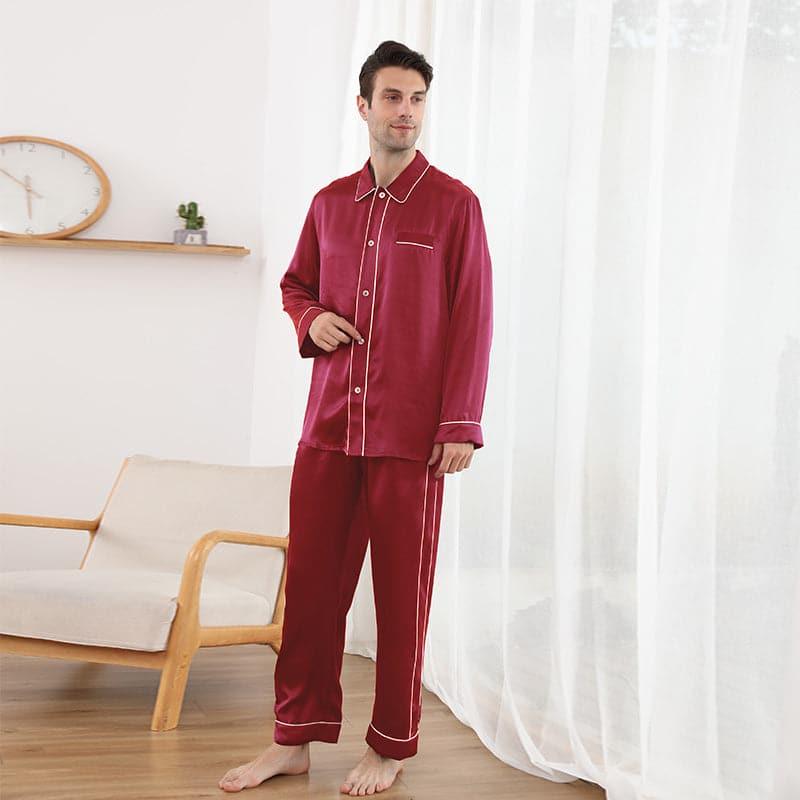 22 Momme Double Button Silk Pajamas Set Burgundy