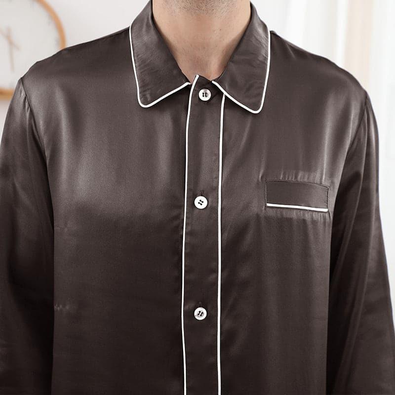 22 Momme Double Button Silk Pajamas Set Dark Grey