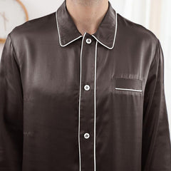 22 Momme Double Button Silk Pajamas Set Dark Grey