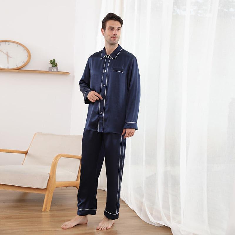 22 Momme Double Button Silk Pajamas Set Navy