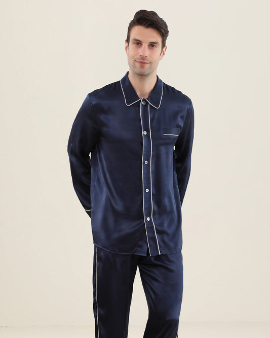 22 Momme Double Button Silk Pajamas Set Navy